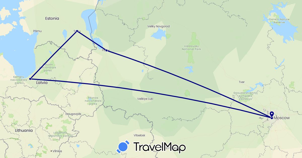 TravelMap itinerary: driving in Estonia, Latvia, Russia (Europe)